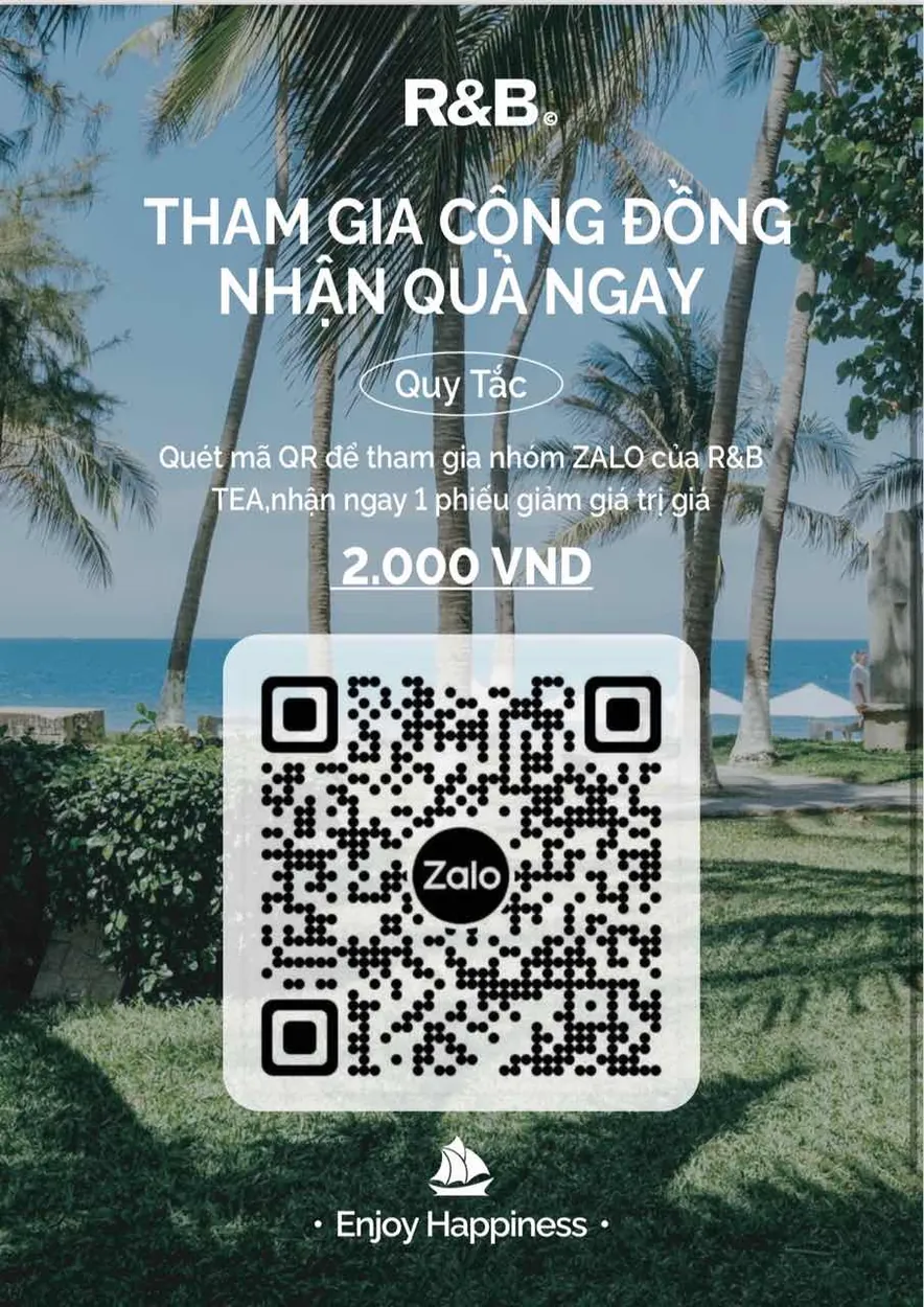 Ấn phẩm thu hút thành viên mới nhóm Zalo R&B TEA Việt Nam: quét mã vào nhóm nhận phiếu giảm giá